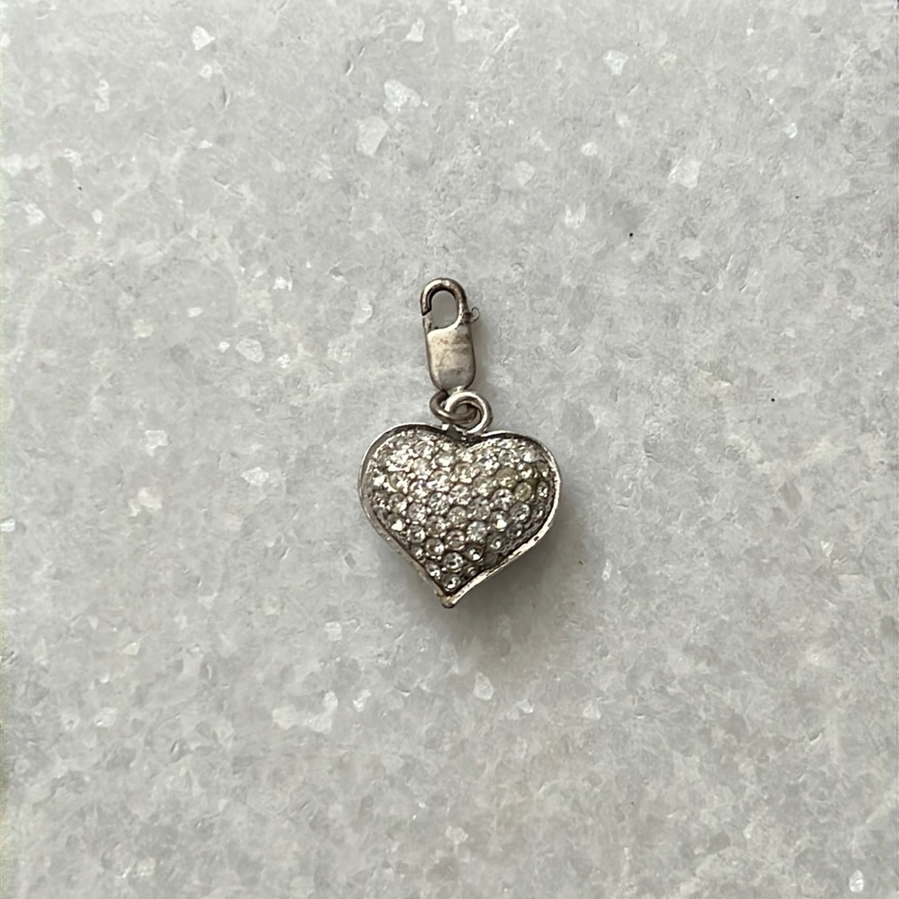 Silver and Crystal Heart Drop Charm with clasp
